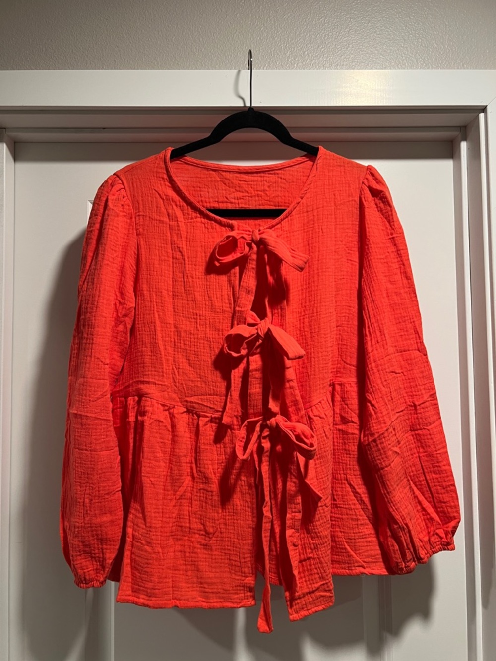 Women's Orange Tie-Front Peasant Blouse Size M NWOT